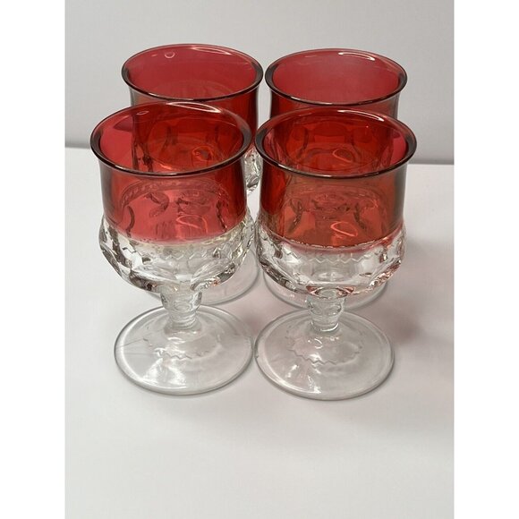 Set Of 4 Vintage Kings Crown Ruby Red Flash Thumbprint Water/Wine Goblets 4.25” - Picture 4 of 8